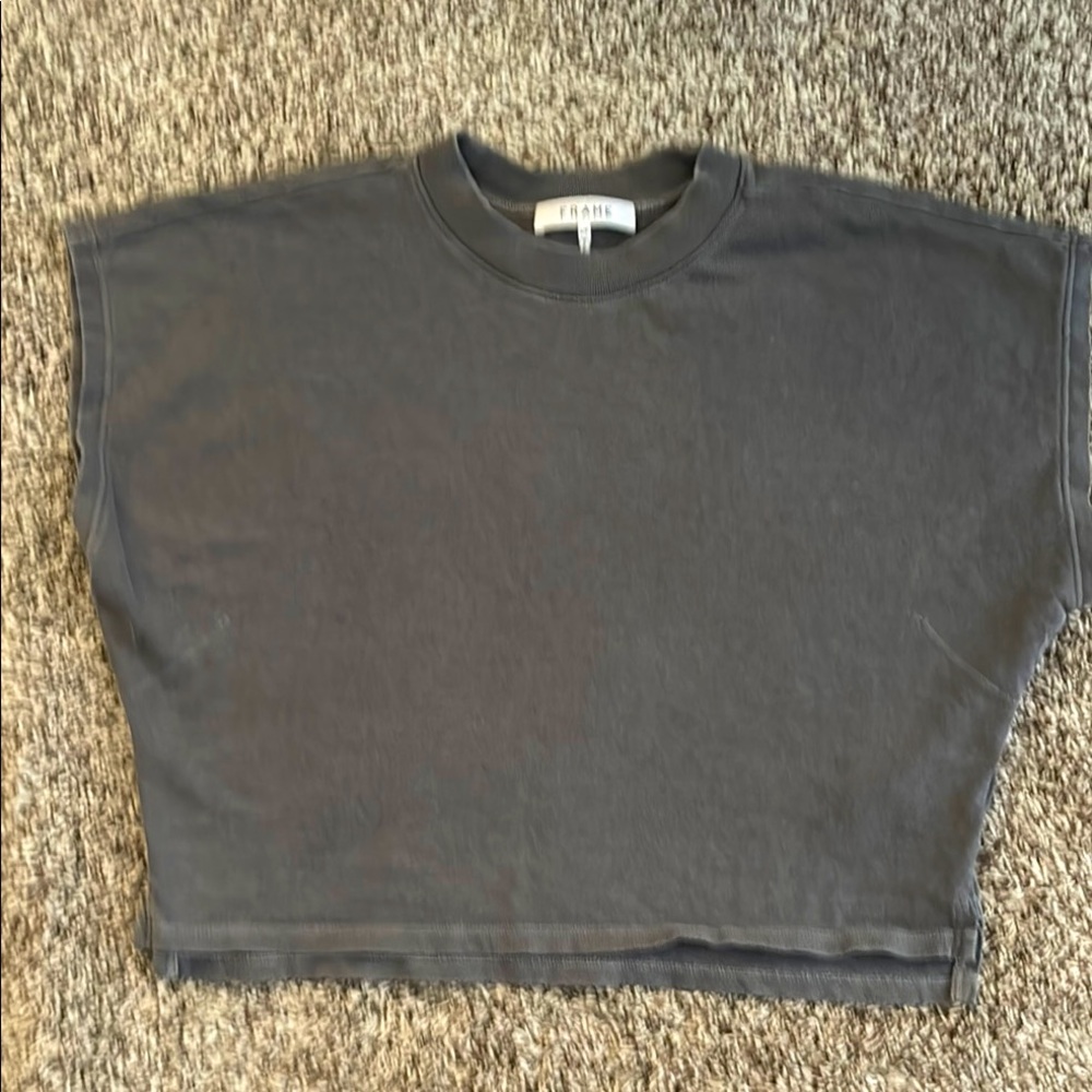 Small women’s FRAME heather gray grey workout running yoga crop crew neck top
